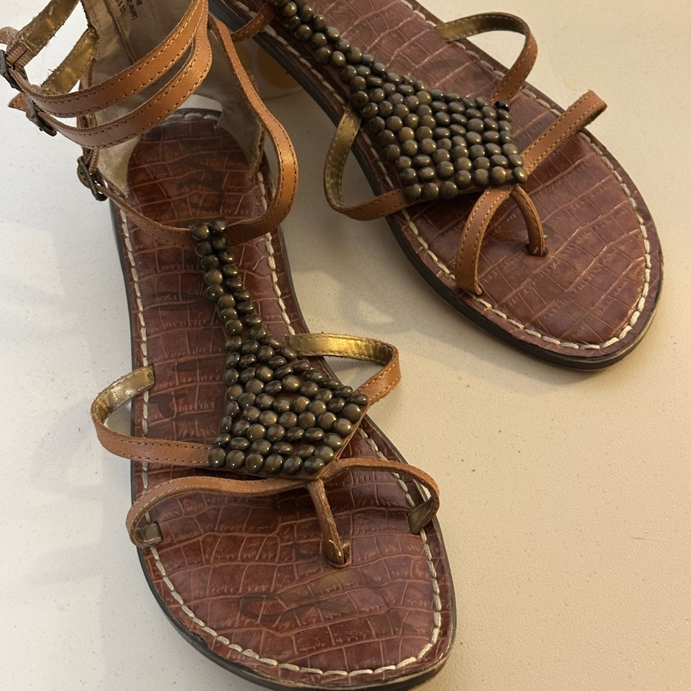 Sam Edelman Tan and Black Beaded Sandals